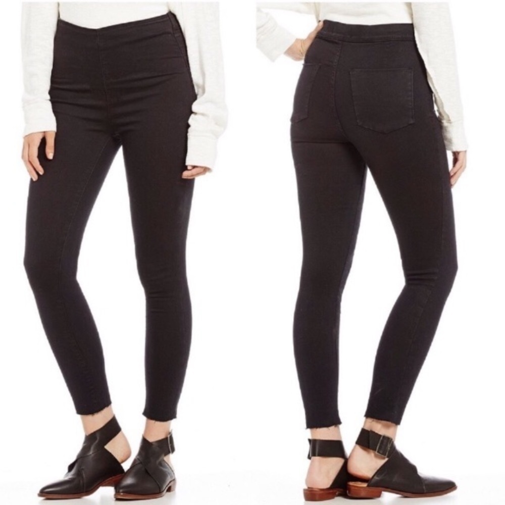 Free People Pull On Jegging Jeans Size 24 Raw Fray Hem Black